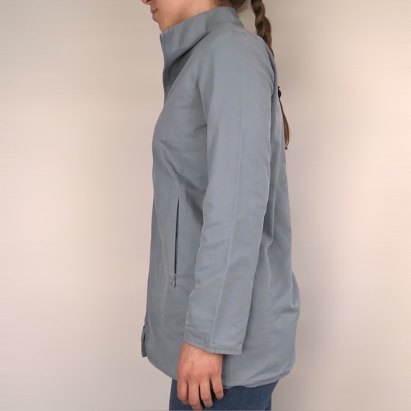Eileen Fisher Cotton Long Jacket Zip‎ Up Blue Italian Collar - Picture 4 of 9
